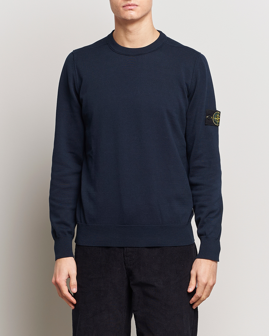 Hombres | Jerséis y prendas de punto | Stone Island | Soft Organic Cotton Crew Neck Navy Blue