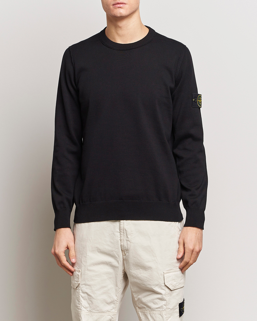 Hombres | Jerséis y prendas de punto | Stone Island | Soft Organic Cotton Crew Neck Black