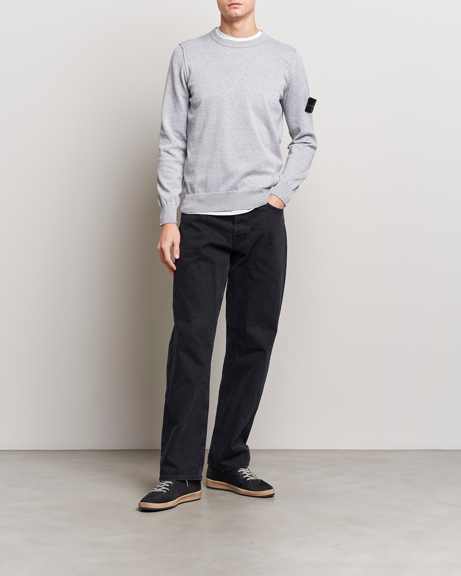 Hombres | Jerséis y prendas de punto | Stone Island | Soft Organic Cotton Crew Neck Dark Grey Melange