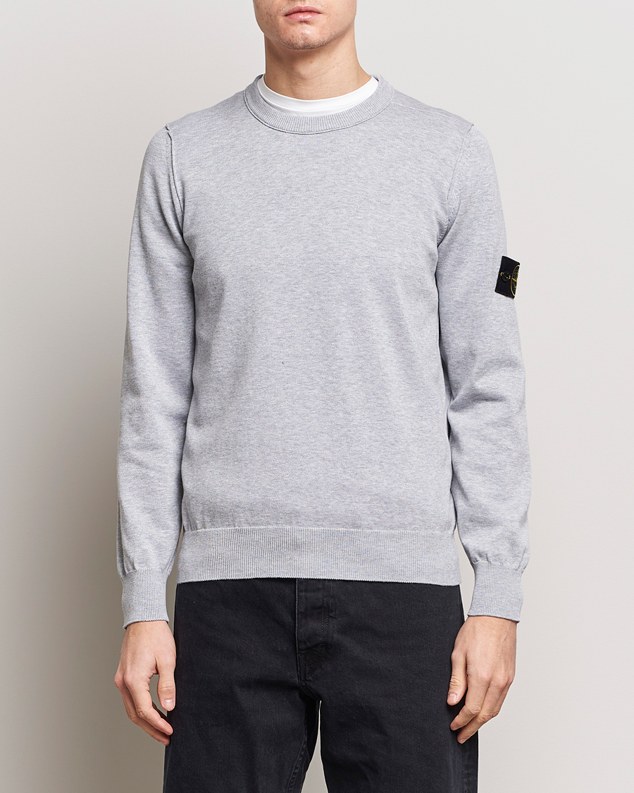 Hombres | Jerséis y prendas de punto | Stone Island | Soft Organic Cotton Crew Neck Dark Grey Melange