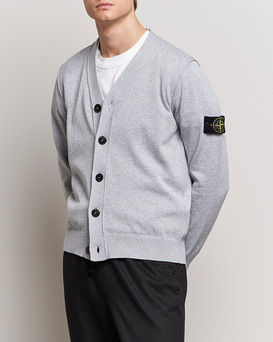 Hombres | Jerséis y prendas de punto | Stone Island | Soft Organic Cotton Cardigan Dark Grey Melange