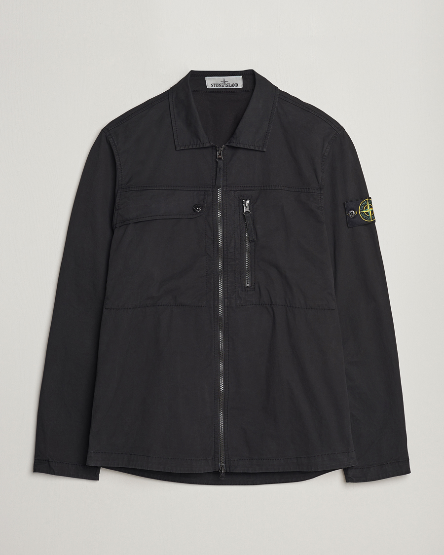 Hombres | Camisas | Stone Island | Cotton Twill Stretch Zip Overshirt Black