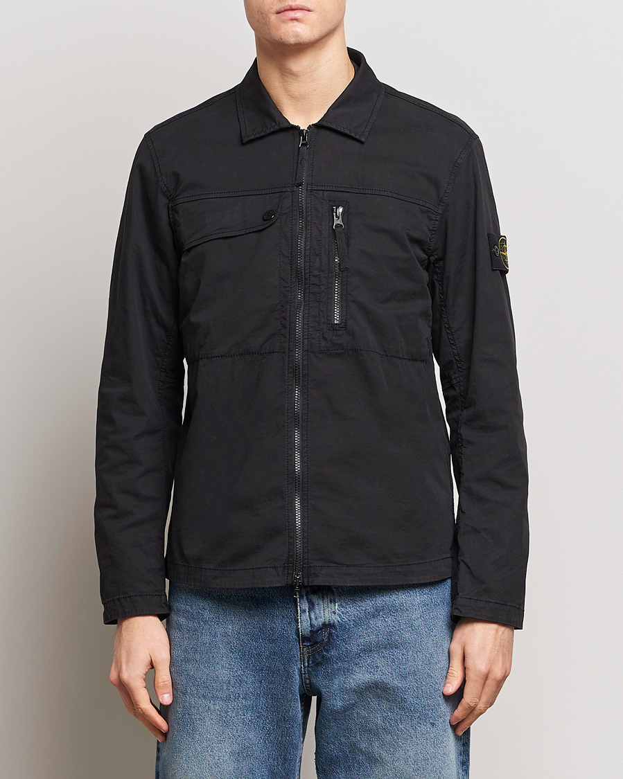 Hombres | Camisas | Stone Island | Cotton Twill Stretch Zip Overshirt Black