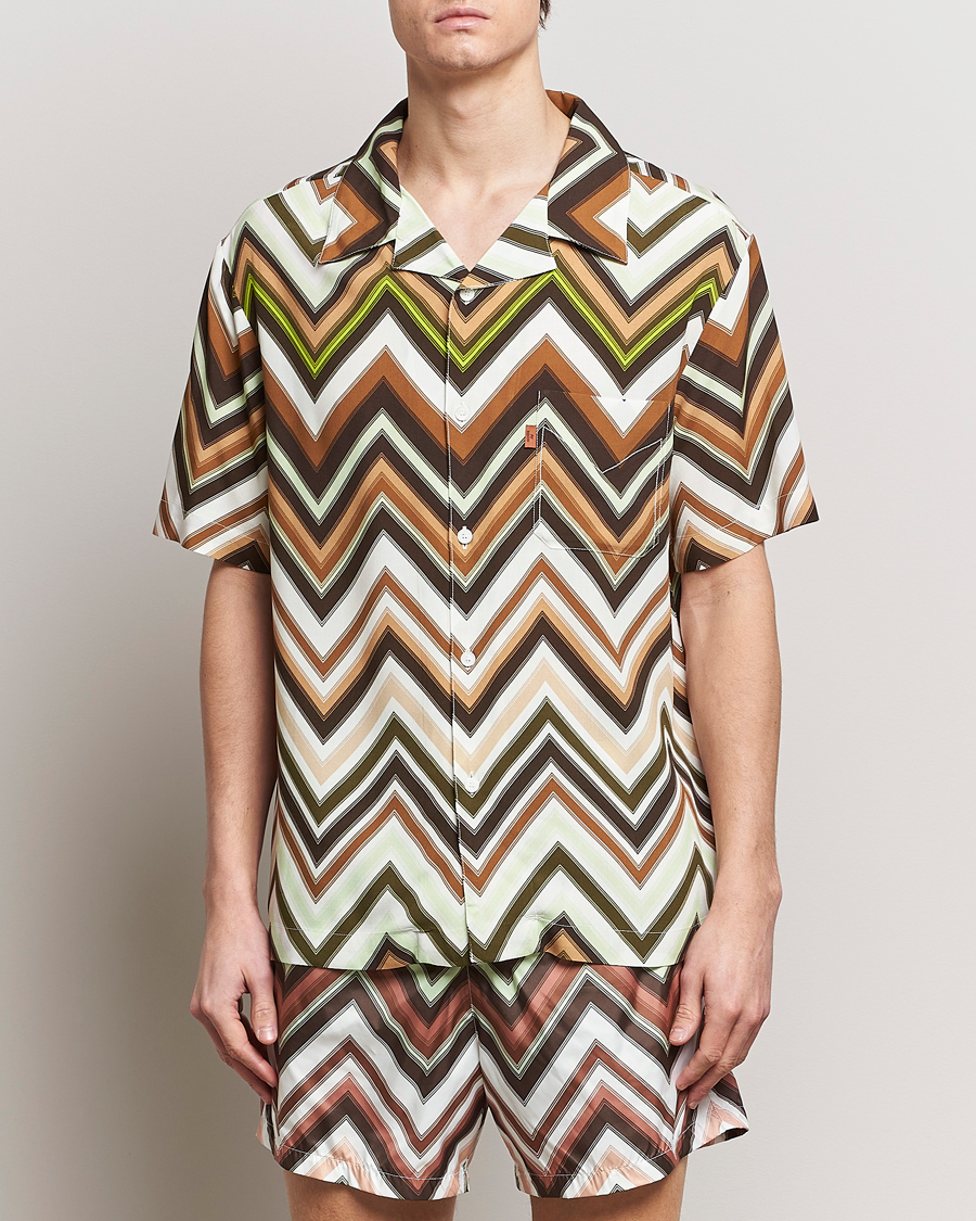 Hombres | Casual | Missoni | Zig Zag Printed Camp Shirt Brown/Green
