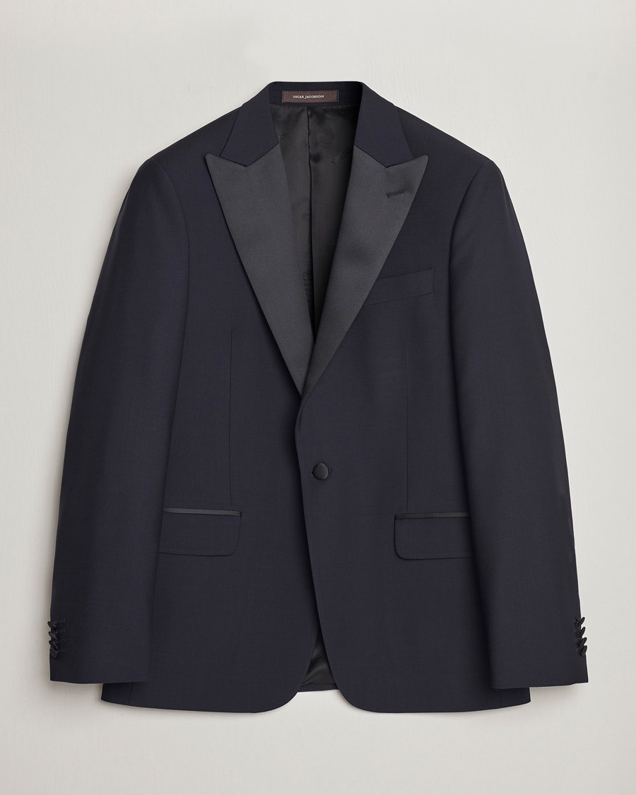 Hombres | Blazers | Oscar Jacobson | Frampton Wool Tuxedo Blazer Navy