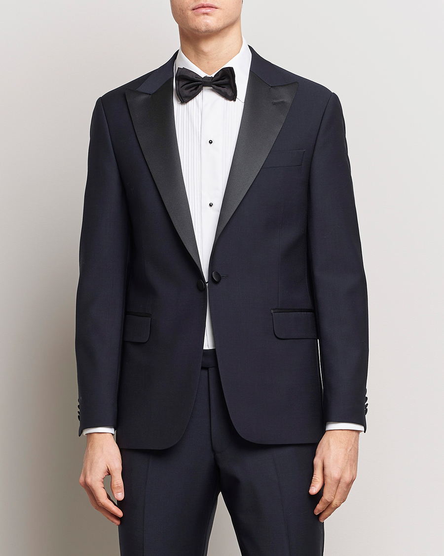 Hombres | Blazers | Oscar Jacobson | Frampton Wool Tuxedo Blazer Navy