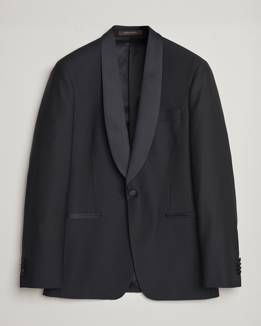 Hombres | Blazers | Oscar Jacobson | Figaro Wool Tuxedo Blazer Black