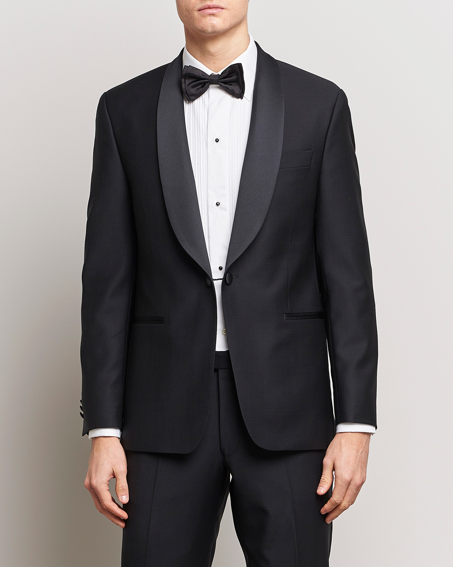 Hombres | Blazers | Oscar Jacobson | Figaro Wool Tuxedo Blazer Black