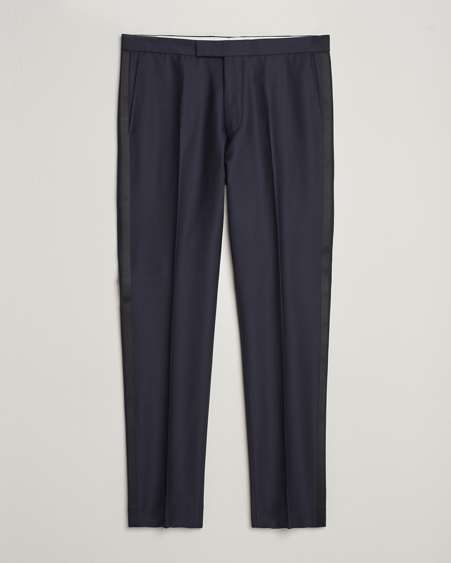 Hombres | Pantalones | Oscar Jacobson | Denz Wool Tuxedo Trousers Navy