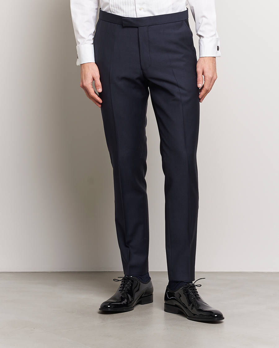 Hombres | Pantalones de esmoquin | Oscar Jacobson | Denz Wool Tuxedo Trousers Navy