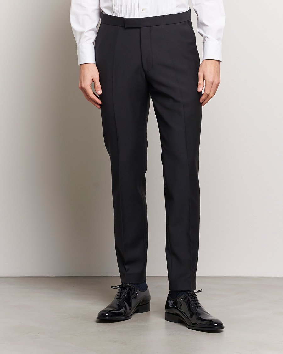 Hombres | Business & Beyond | Oscar Jacobson | Denz Wool Tuxedo Trousers Black
