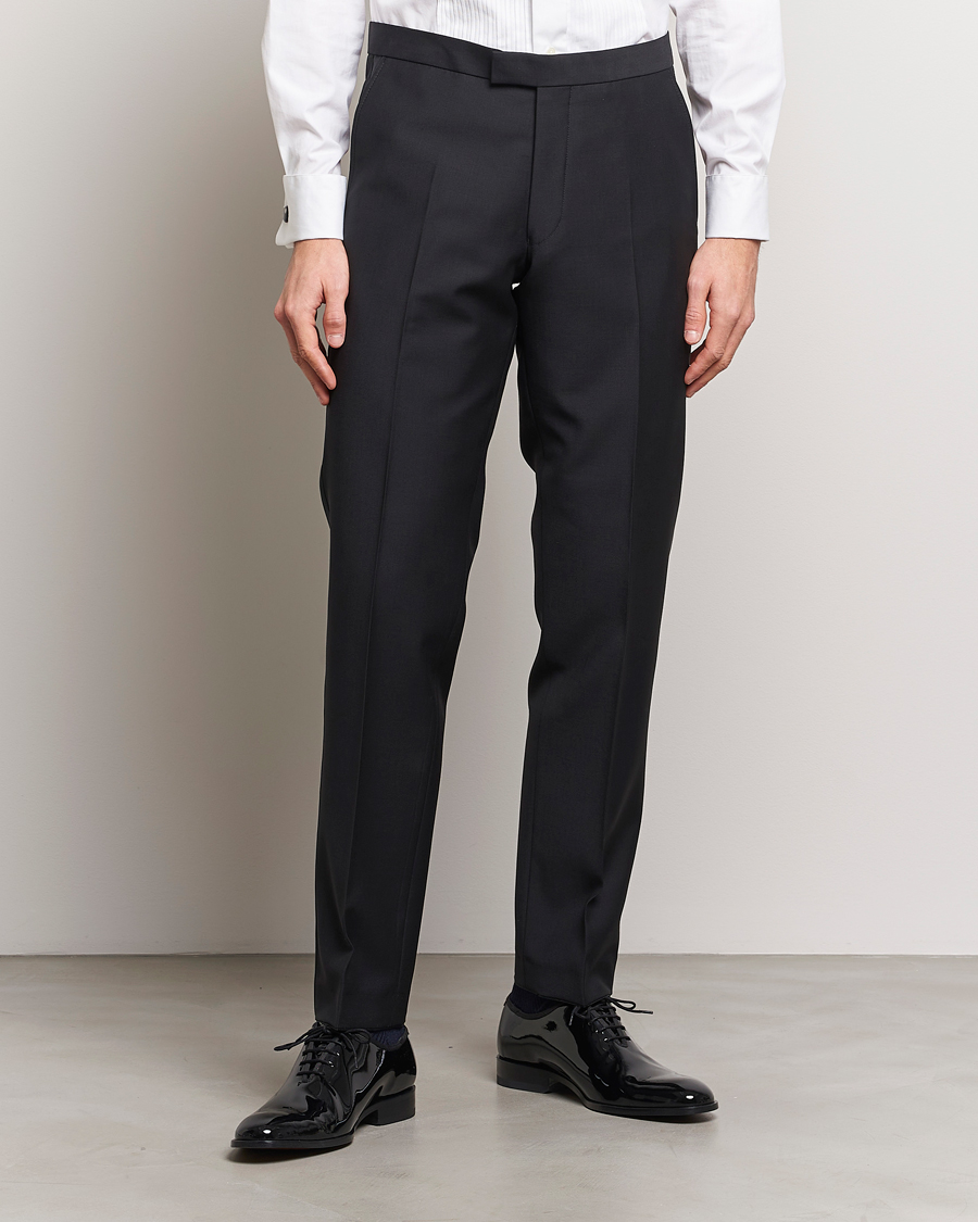 Hombres | Business & Beyond | Oscar Jacobson | Denz Straight Wool Tuxedo Trousers Black