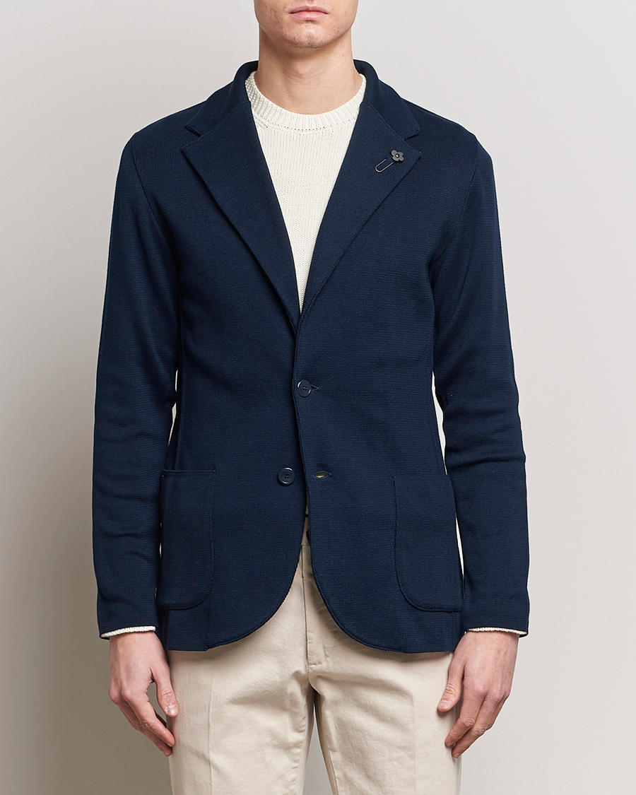 Hombres | Blazers de punto | Lardini | Knitted Cotton Blazer Navy