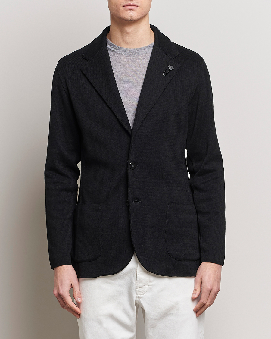 Hombres | Blazers de punto | Lardini | Knitted Cotton Blazer Black