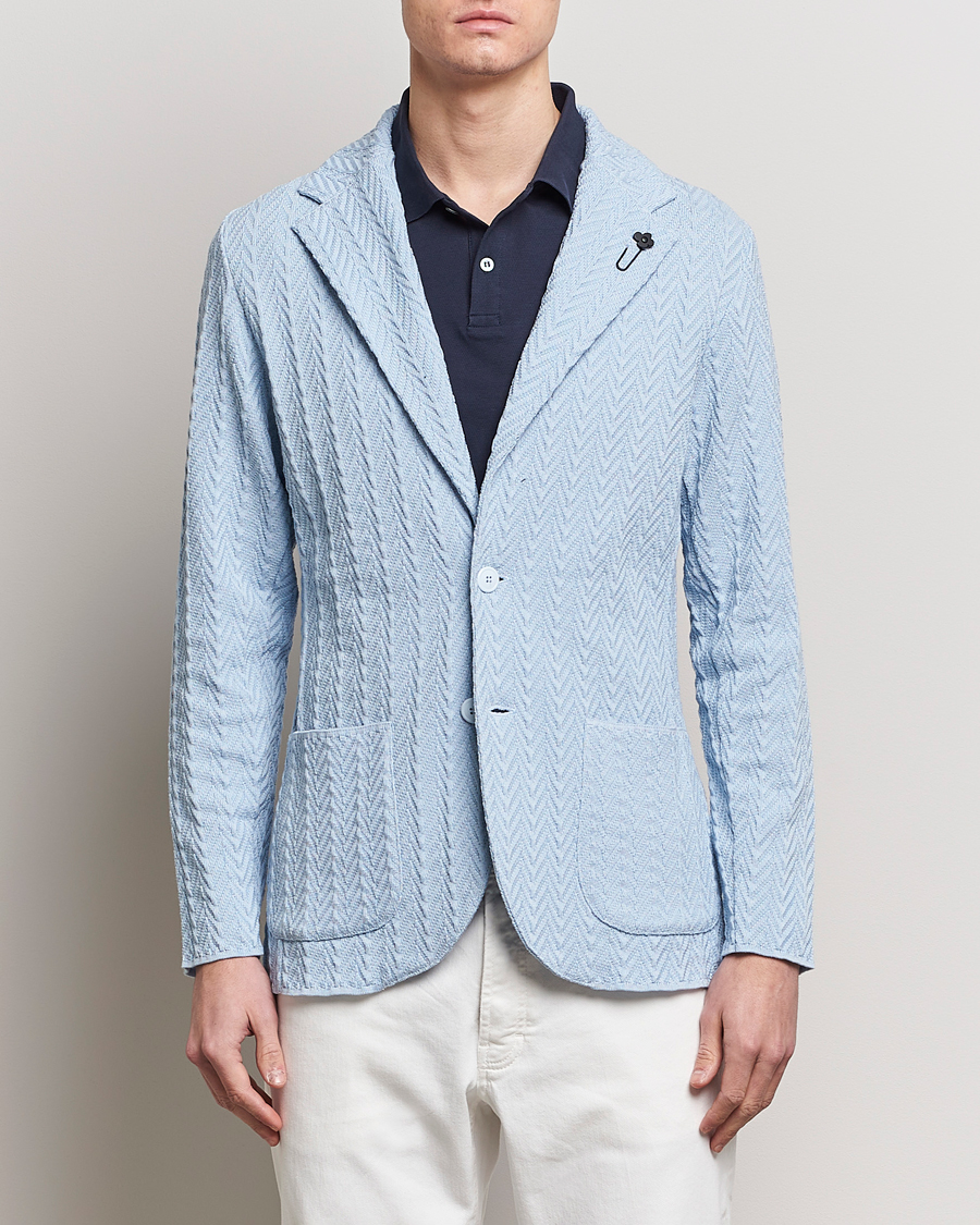 Hombres | Blazers de punto | Lardini | Knitted Structure Cotton Blazer Light Blue