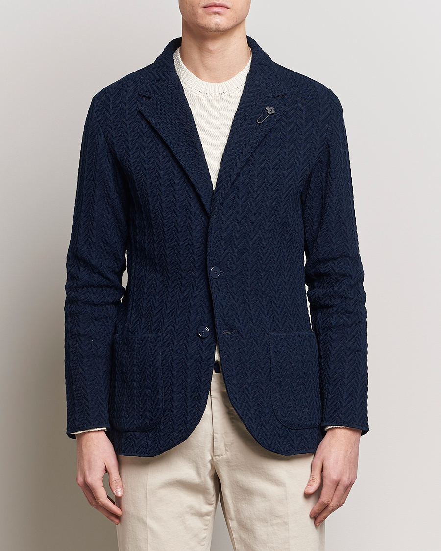 Hombres | Blazers de punto | Lardini | Knitted Structure Cotton Blazer Navy