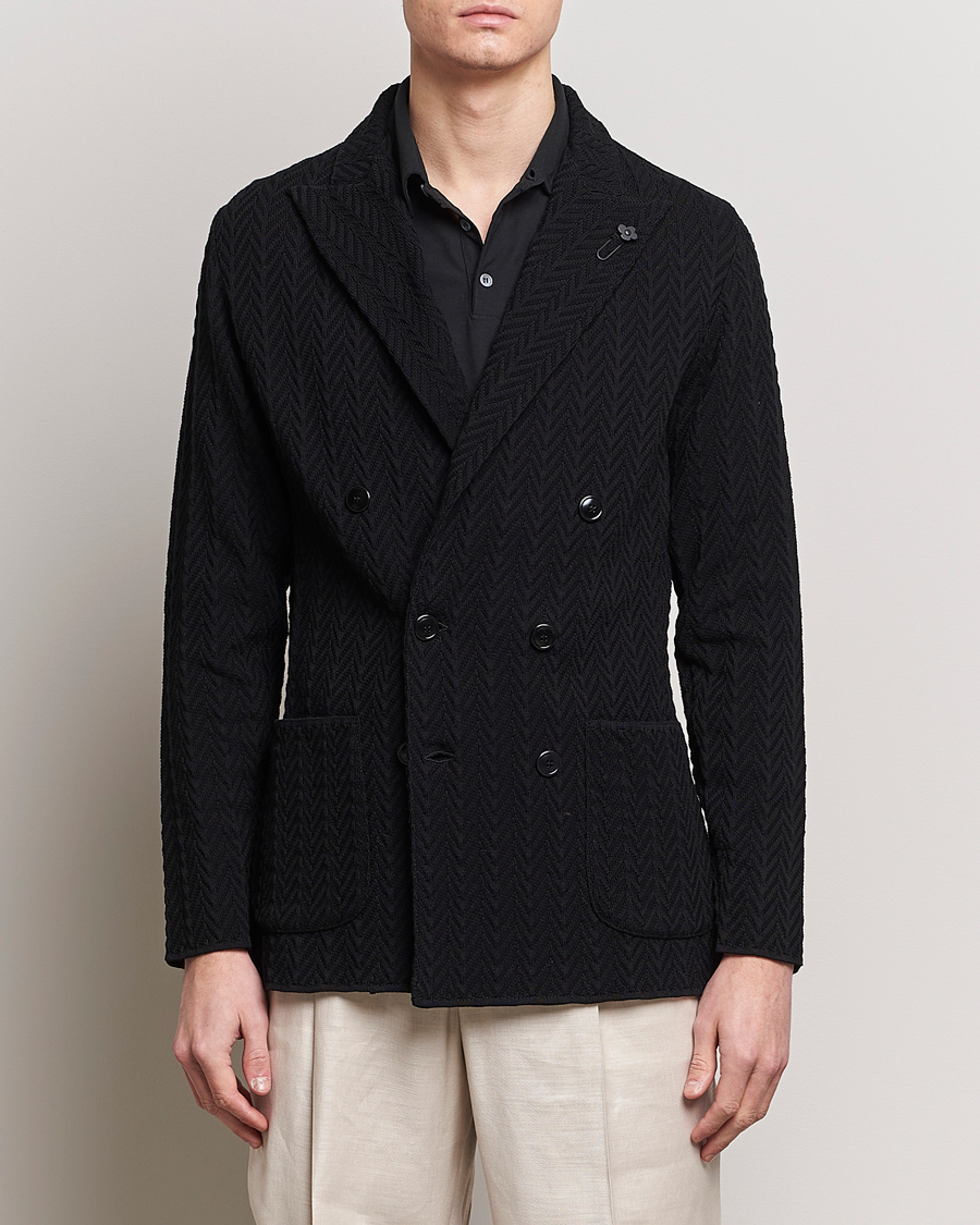 Men |  | Lardini | Double Breasted Structured Knitted Blazer Black
