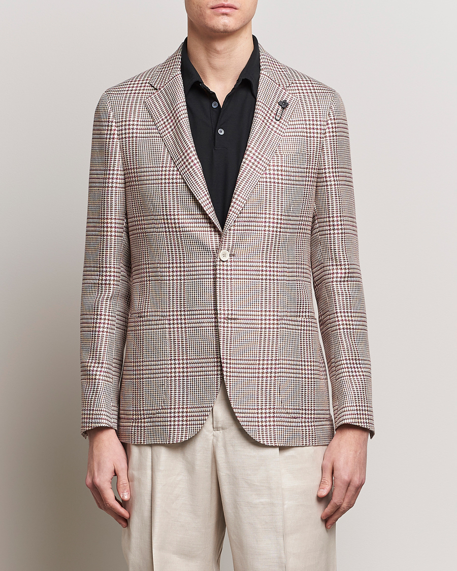 Hombres | Formal Wear | Lardini | Checked Cotton/Linen Patch Pocket Blazer Beige