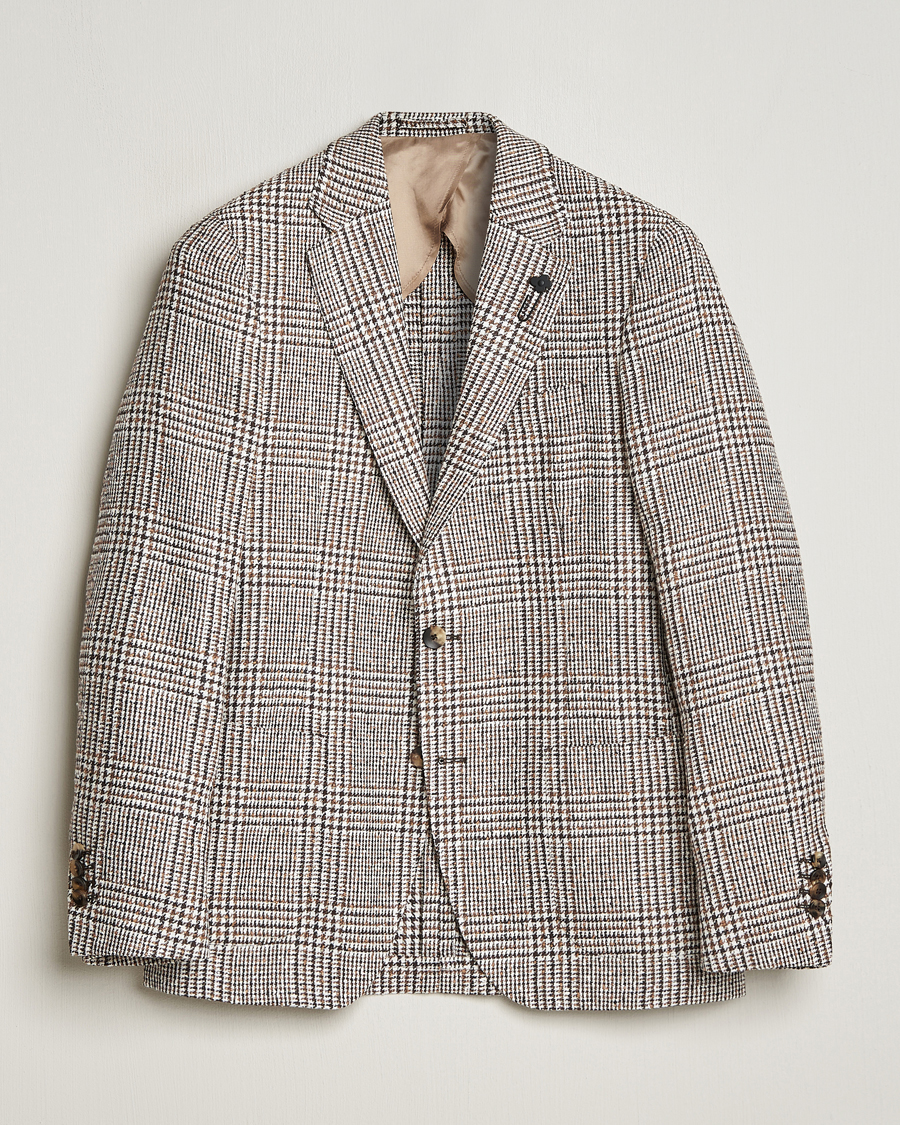 Hombres | Blazers | Lardini | Checked Linen Blazer Brown