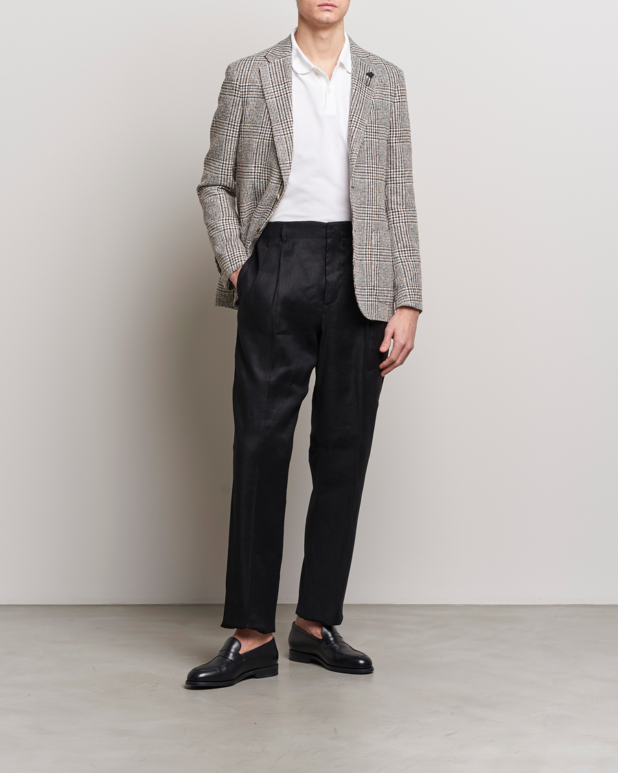 Hombres | Blazers | Lardini | Checked Linen Blazer Brown