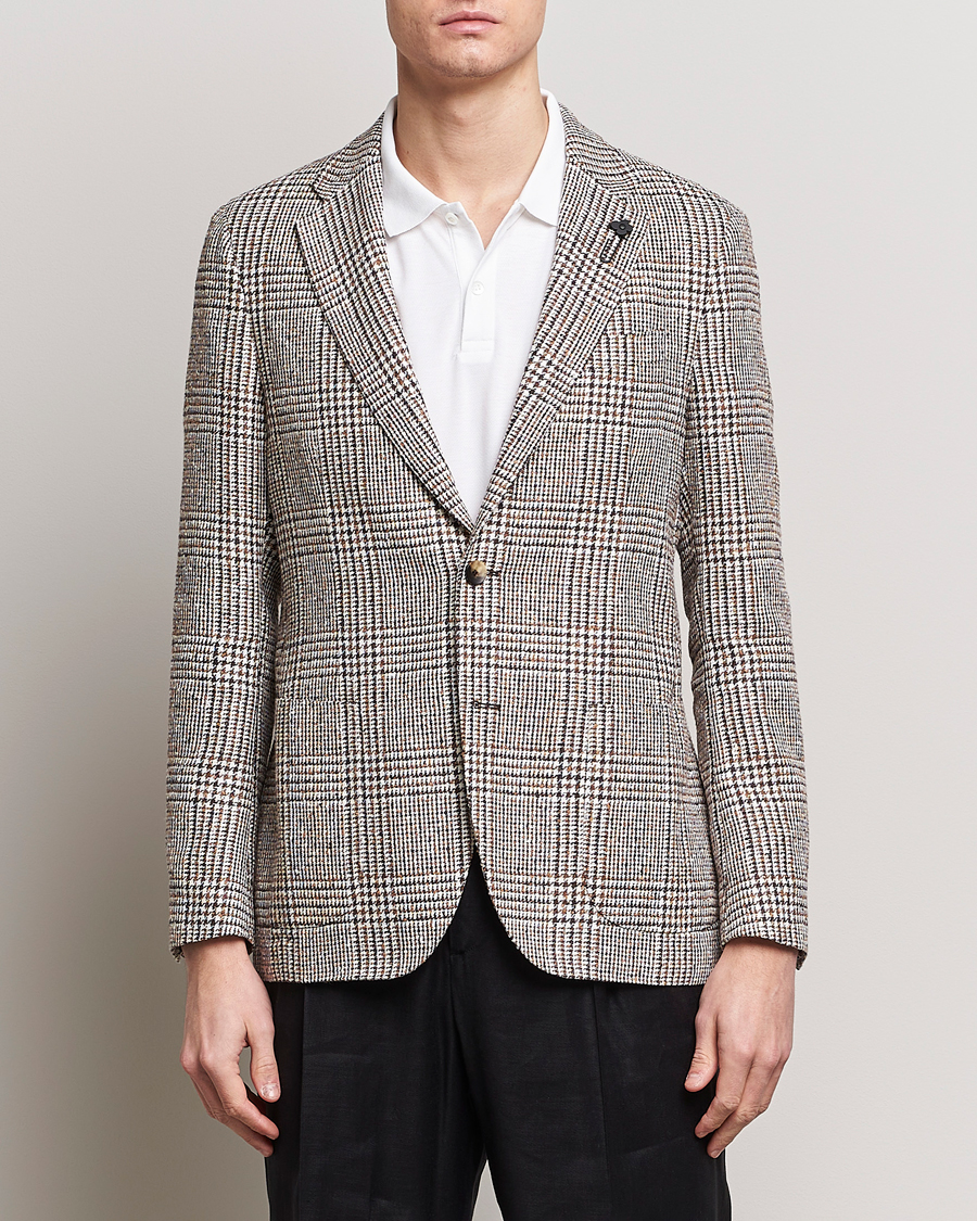 Hombres | Blazers | Lardini | Checked Linen Blazer Brown