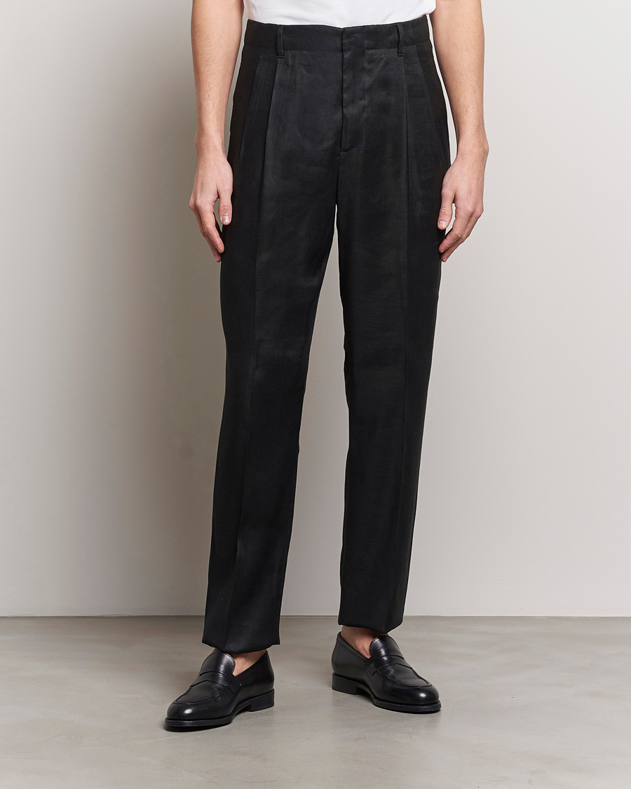 Hombres | Pantalones de lino | Lardini | Atos Pleated Linen Trousers Black
