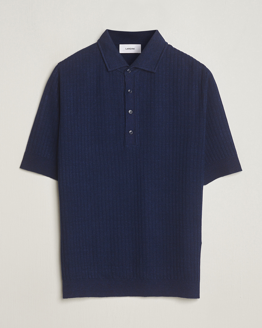 Hombres | Polos | Lardini | Structured Linen/Cotton Polo Navy