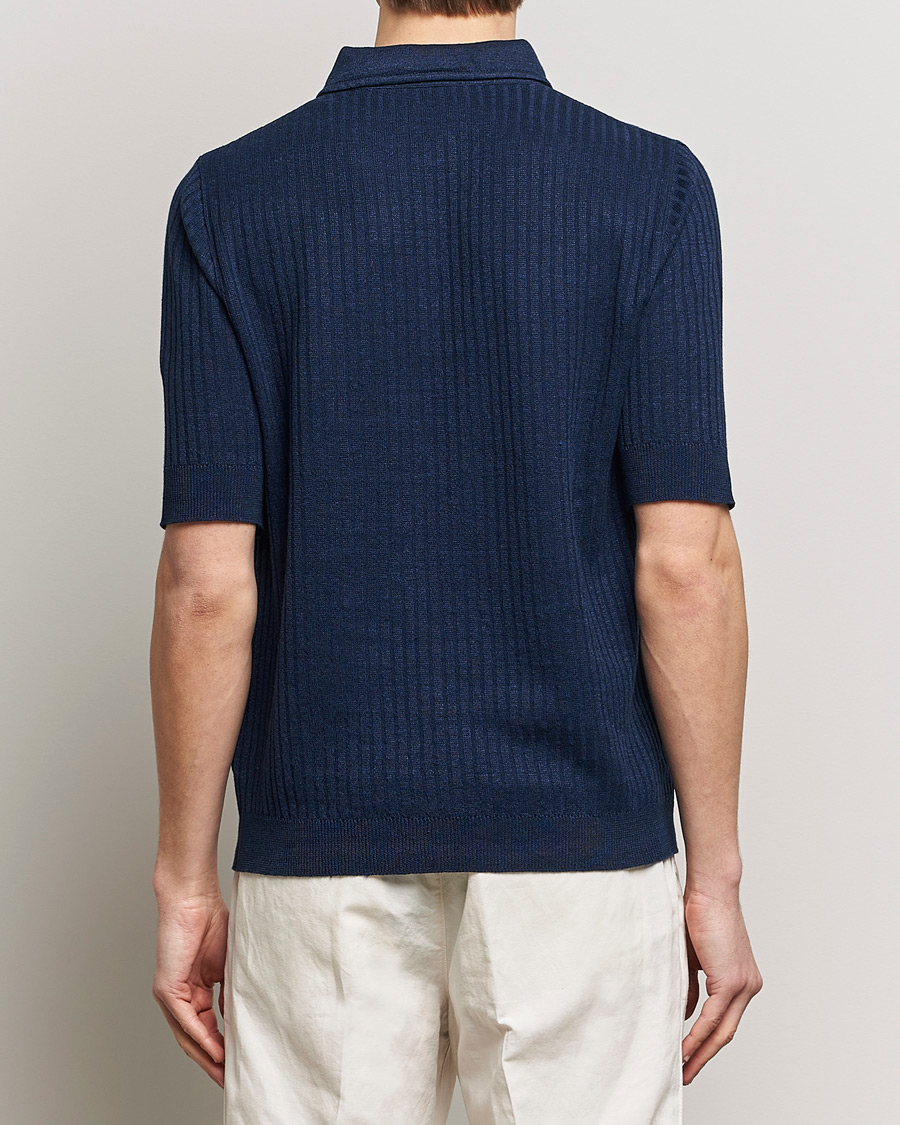 Hombres | Polos | Lardini | Structured Linen/Cotton Polo Navy