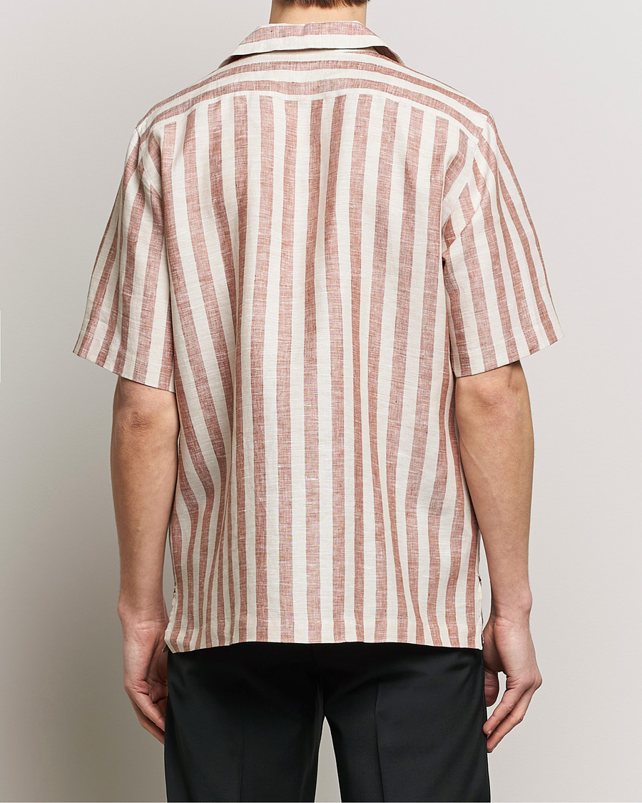 Hombres | Camisas | Lardini | Striped Short Sleeve Linen Shirt Beige/Red