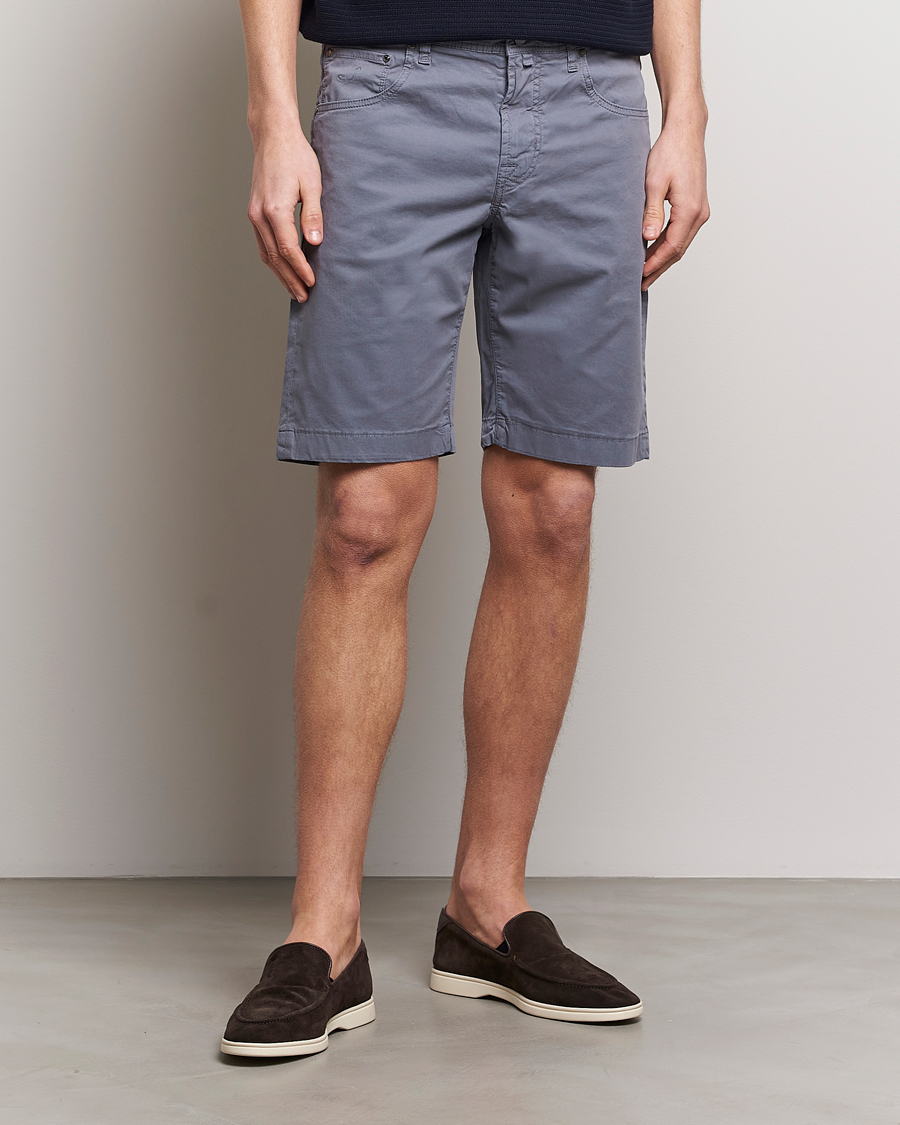Hombres | Italian Department | Jacob Cohën | Nicolas Cotton Gabardine Shorts Blue Grey