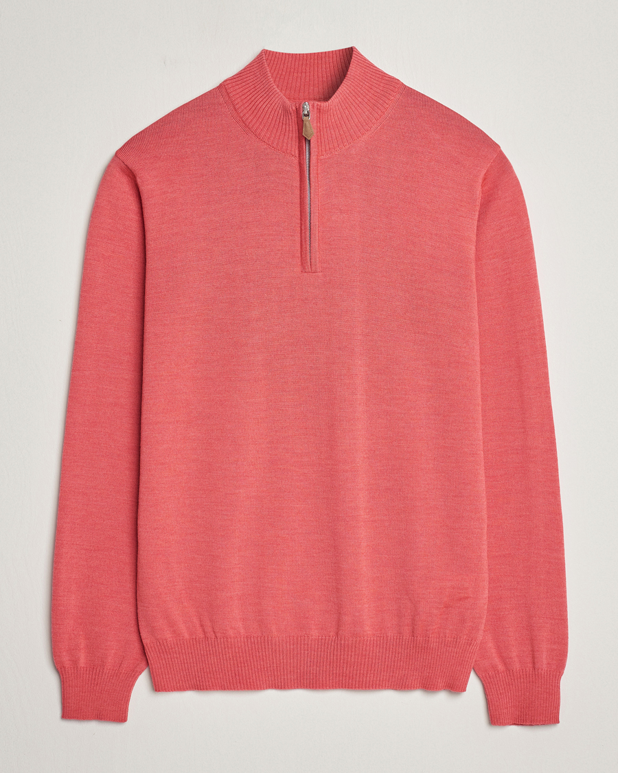 Hombres | Jerséis y prendas de punto | Stenströms | Merino Wool Half Zip Coral Red