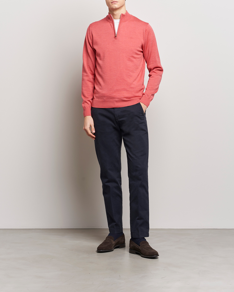 Hombres | Jerséis y prendas de punto | Stenströms | Merino Wool Half Zip Coral Red