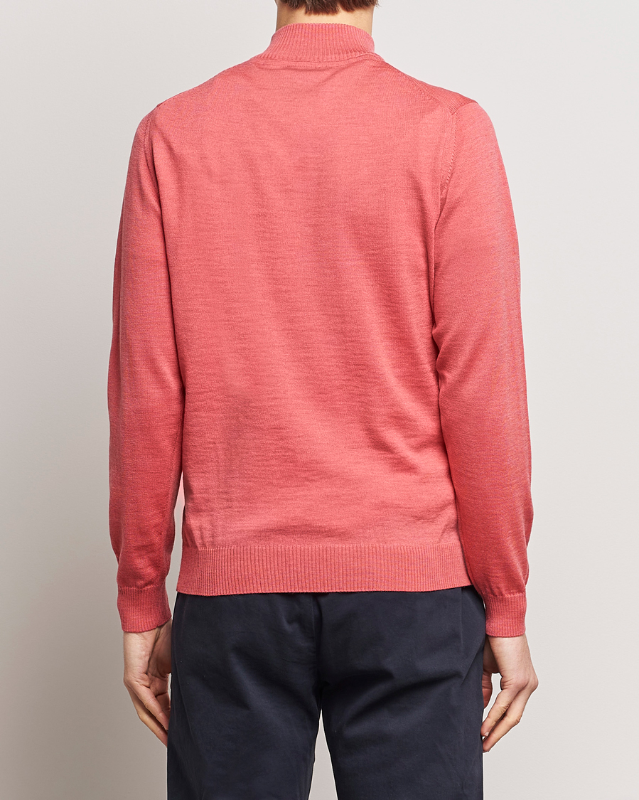 Hombres | Jerséis y prendas de punto | Stenströms | Merino Wool Half Zip Coral Red