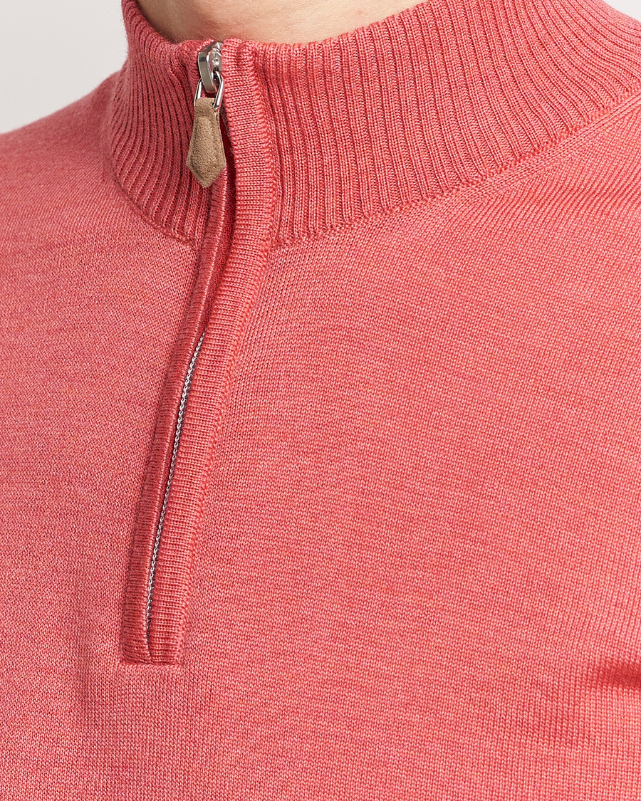 Hombres | Jerséis y prendas de punto | Stenströms | Merino Wool Half Zip Coral Red
