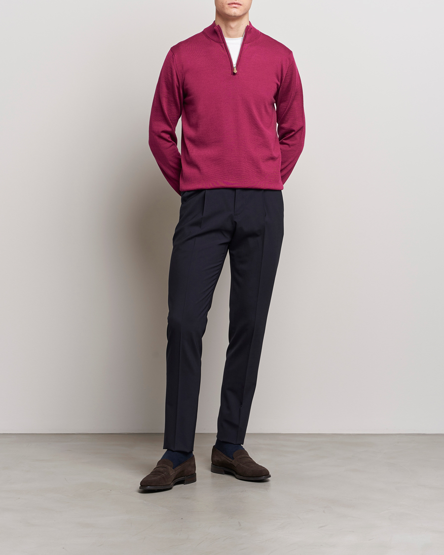 Hombres | Jerséis y prendas de punto | Stenströms | Merino Wool Half Zip Wine