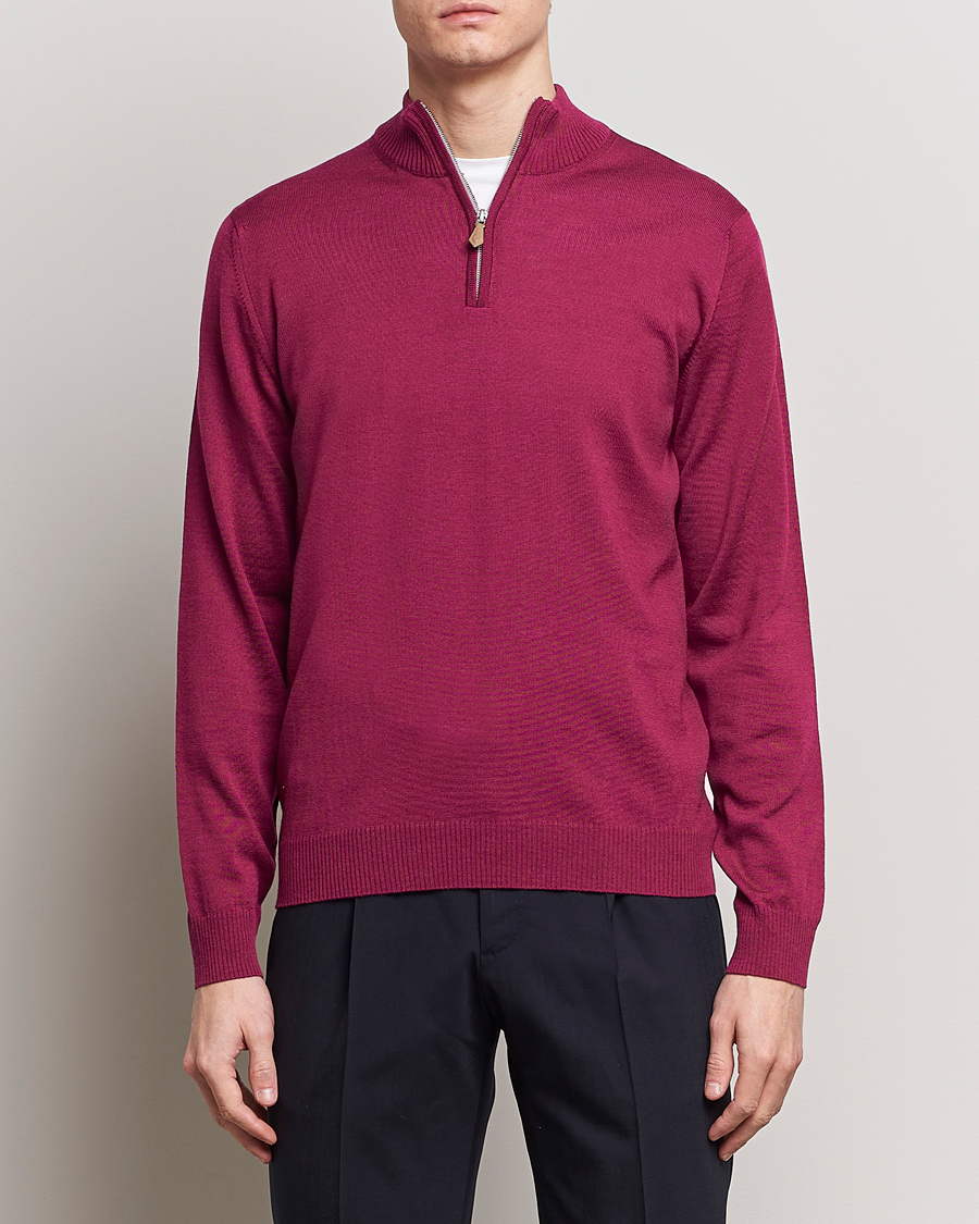 Hombres | Jerséis y prendas de punto | Stenströms | Merino Wool Half Zip Wine
