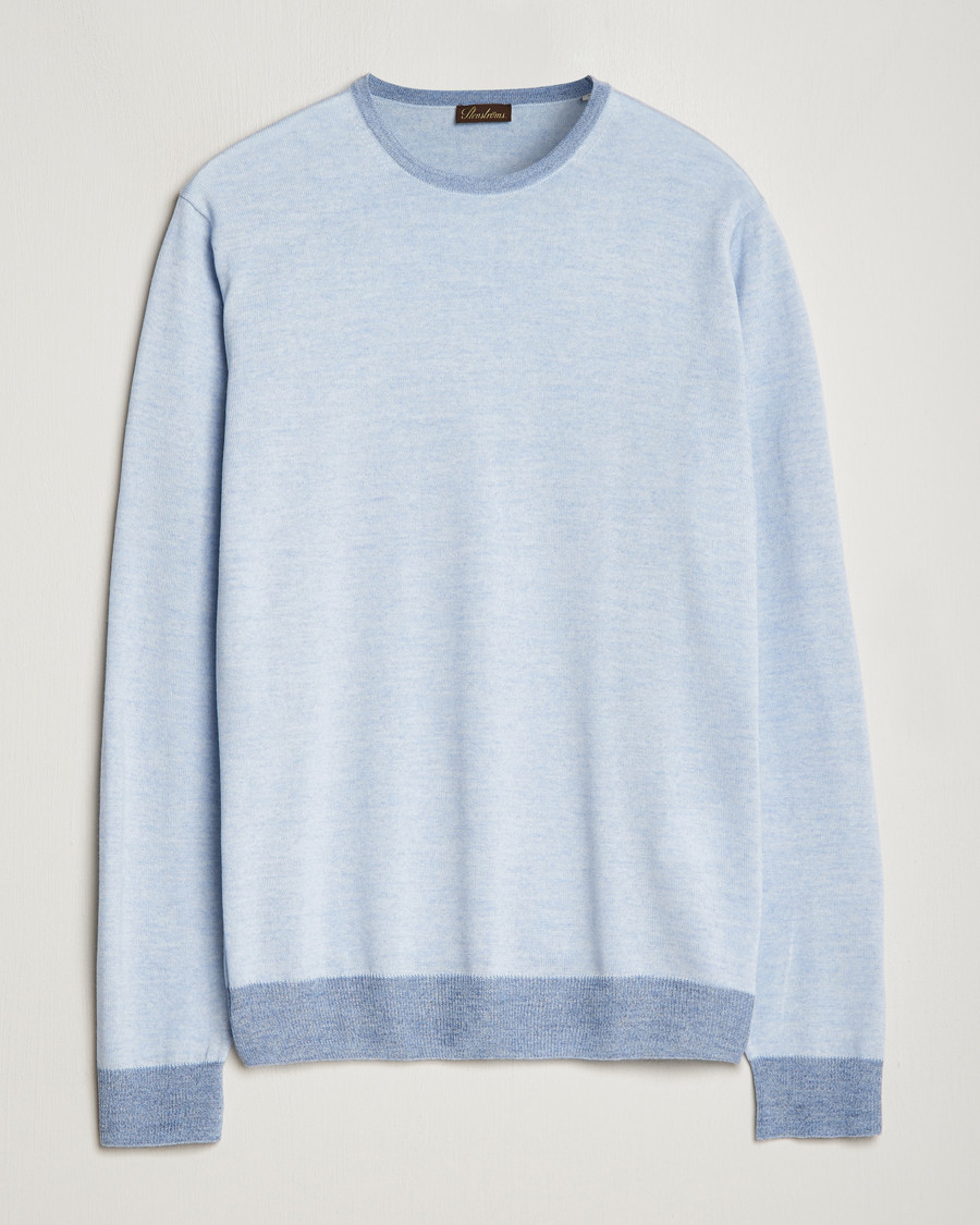 Hombres | Jerséis y prendas de punto | Stenströms | Merino Contrast Crew Neck Light Blue