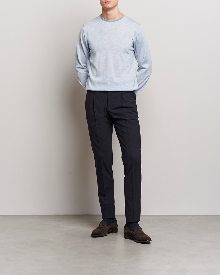 Hombres | Jerséis y prendas de punto | Stenströms | Merino Contrast Crew Neck Light Blue