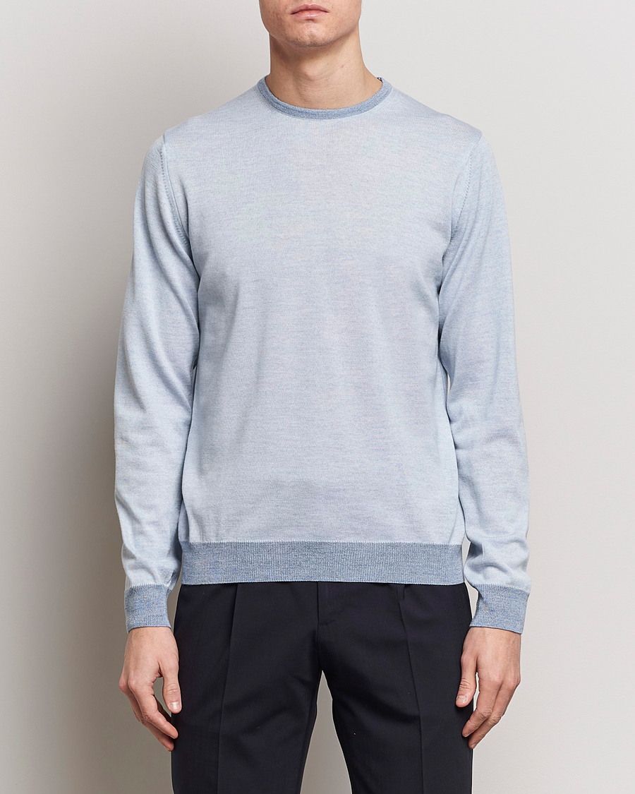 Hombres | Jerséis y prendas de punto | Stenströms | Merino Contrast Crew Neck Light Blue