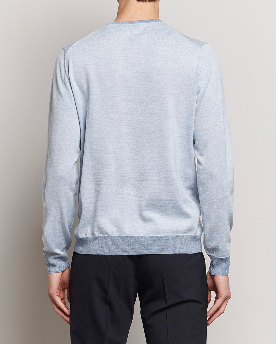Hombres | Jerséis y prendas de punto | Stenströms | Merino Contrast Crew Neck Light Blue