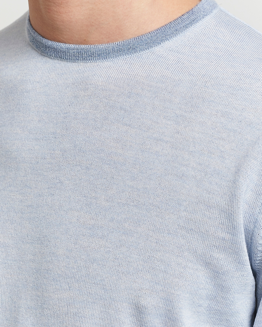 Hombres | Jerséis y prendas de punto | Stenströms | Merino Contrast Crew Neck Light Blue