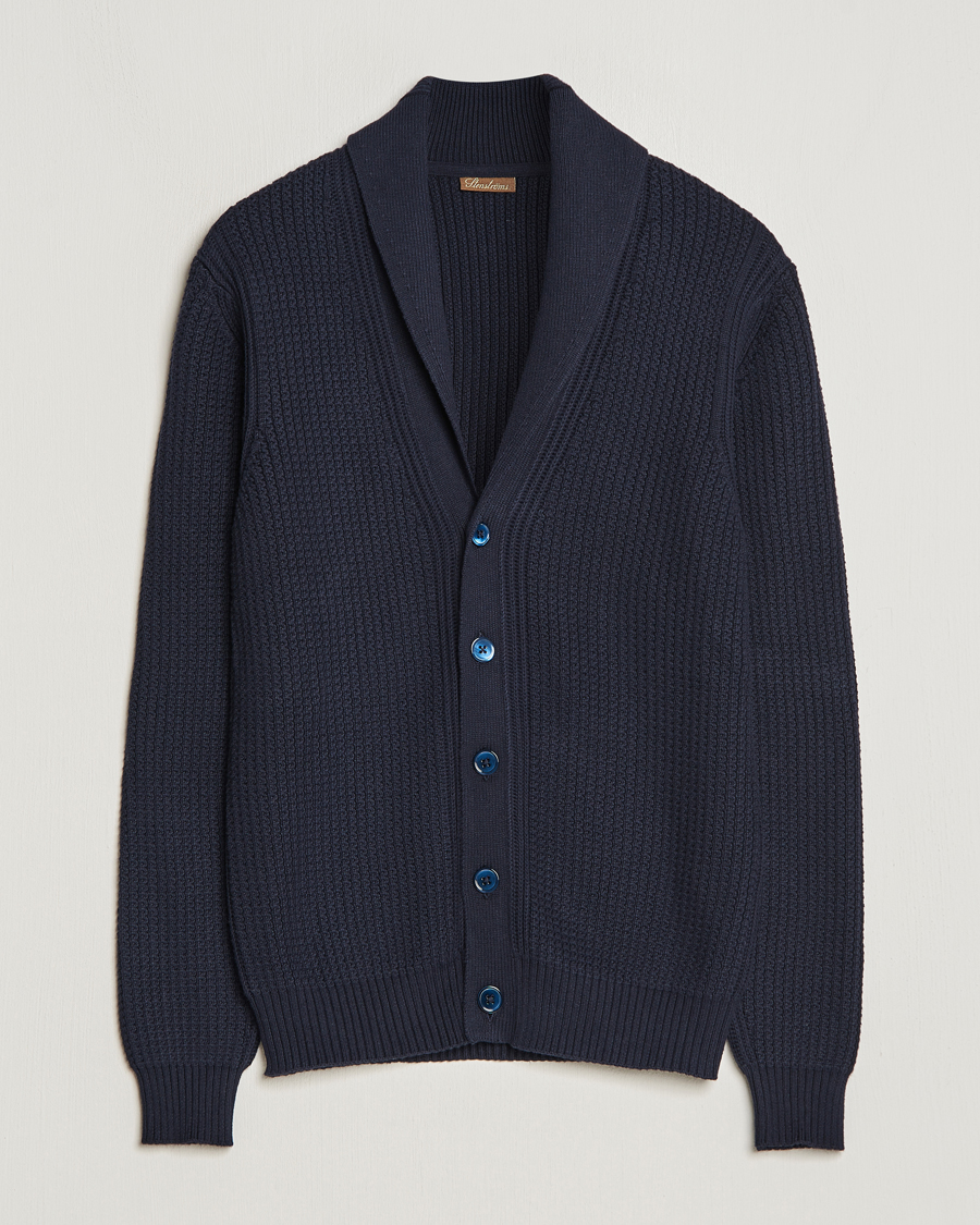 Hombres | Jerséis y prendas de punto | Stenströms | Cotton/Cashmere Shawl Cardigan Navy