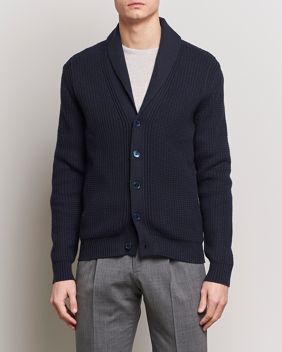 Hombres | Jerséis y prendas de punto | Stenströms | Cotton/Cashmere Shawl Cardigan Navy