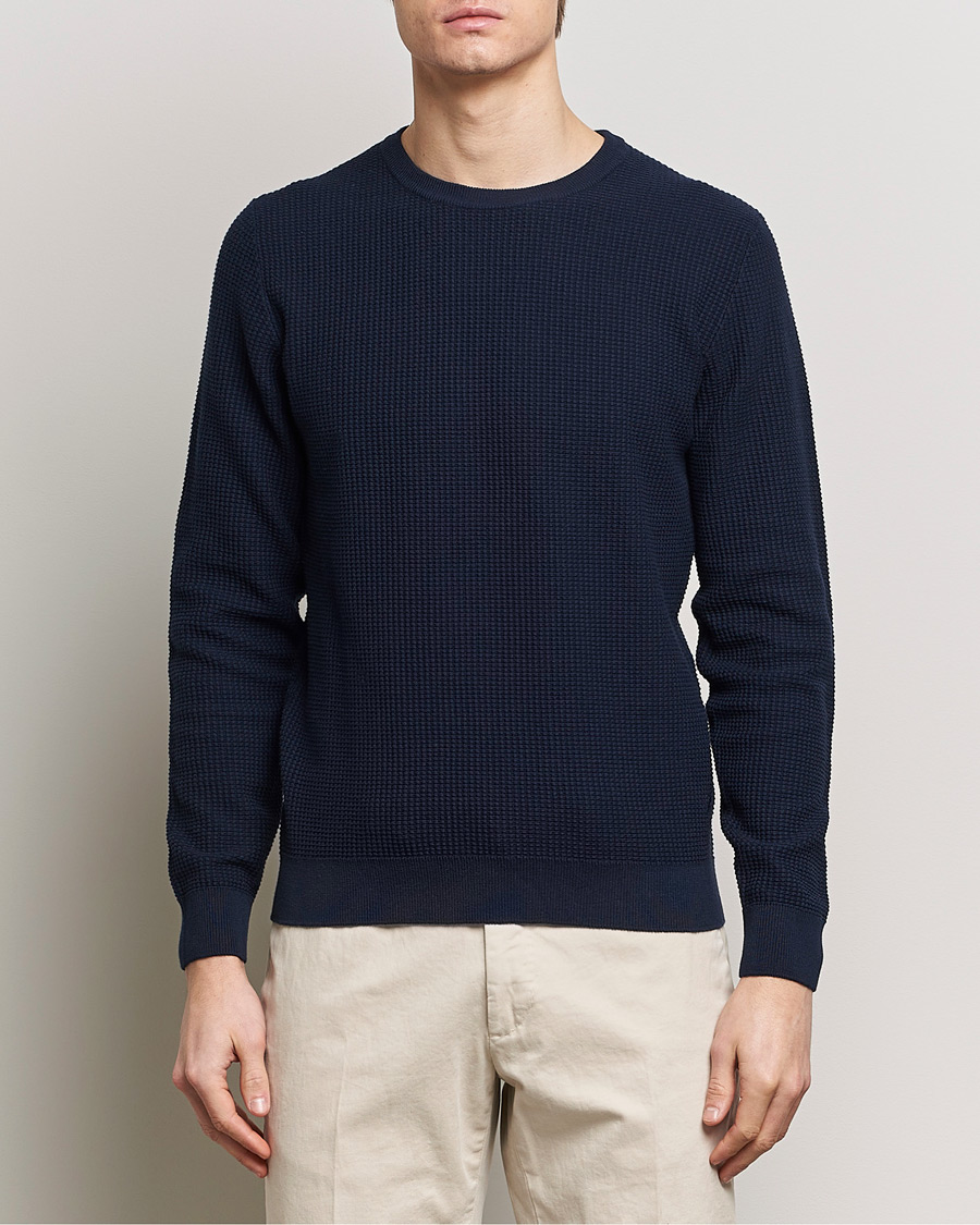 Hombres | Jerséis y prendas de punto | Stenströms | Organic Cotton Crew Neck Navy