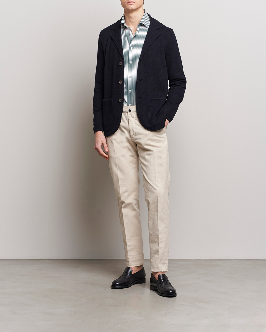Hombres | Blazers | Stenströms | Merino Wool Texture Knitted Blazer Navy