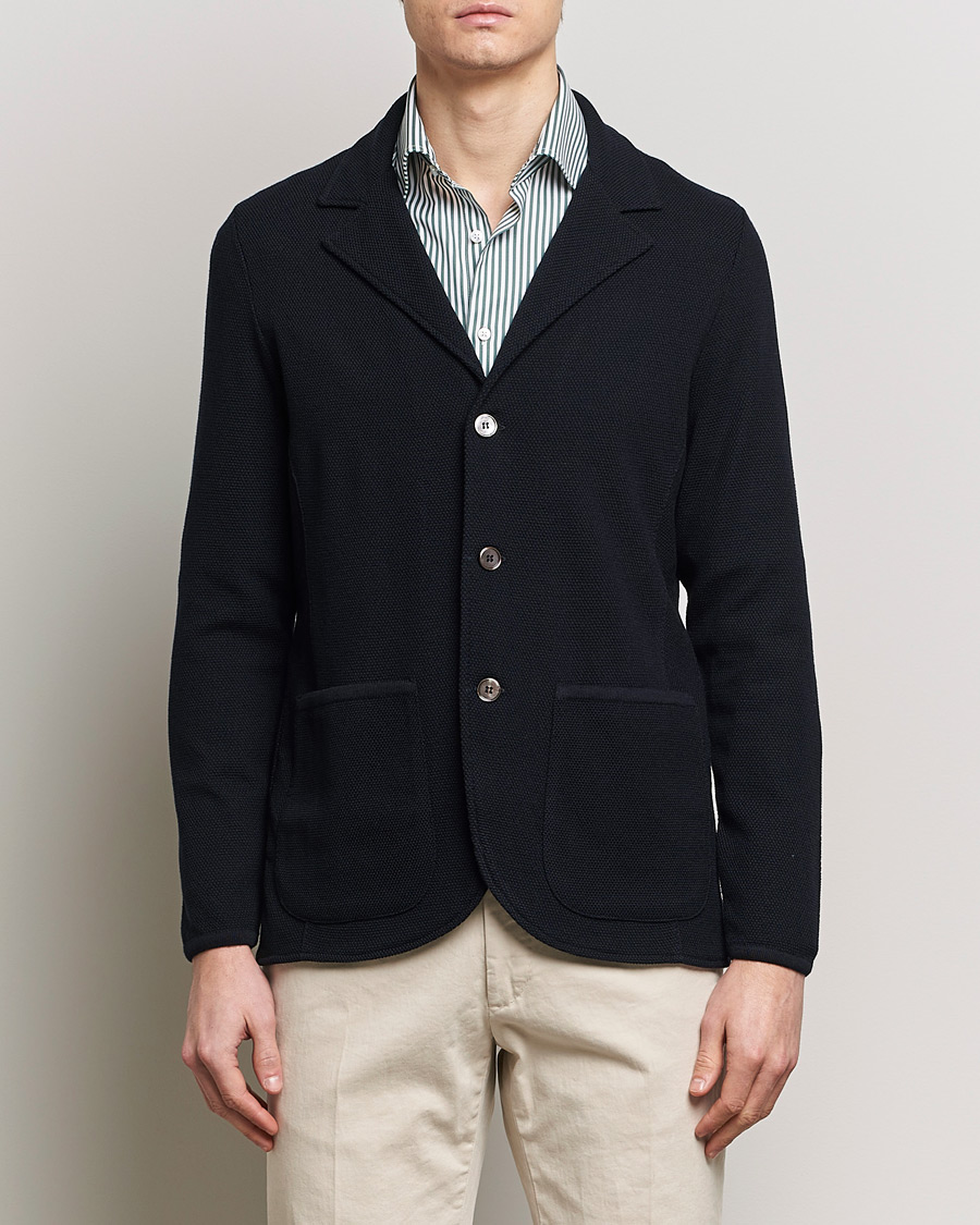 Hombres | Blazers | Stenströms | Merino Wool Texture Knitted Blazer Navy