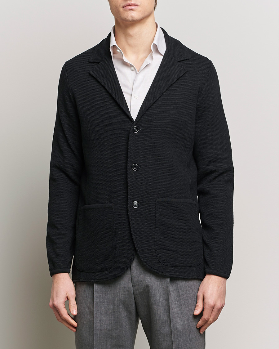 Hombres |  | Stenströms | Merino Wool Texture Knitted Blazer Black