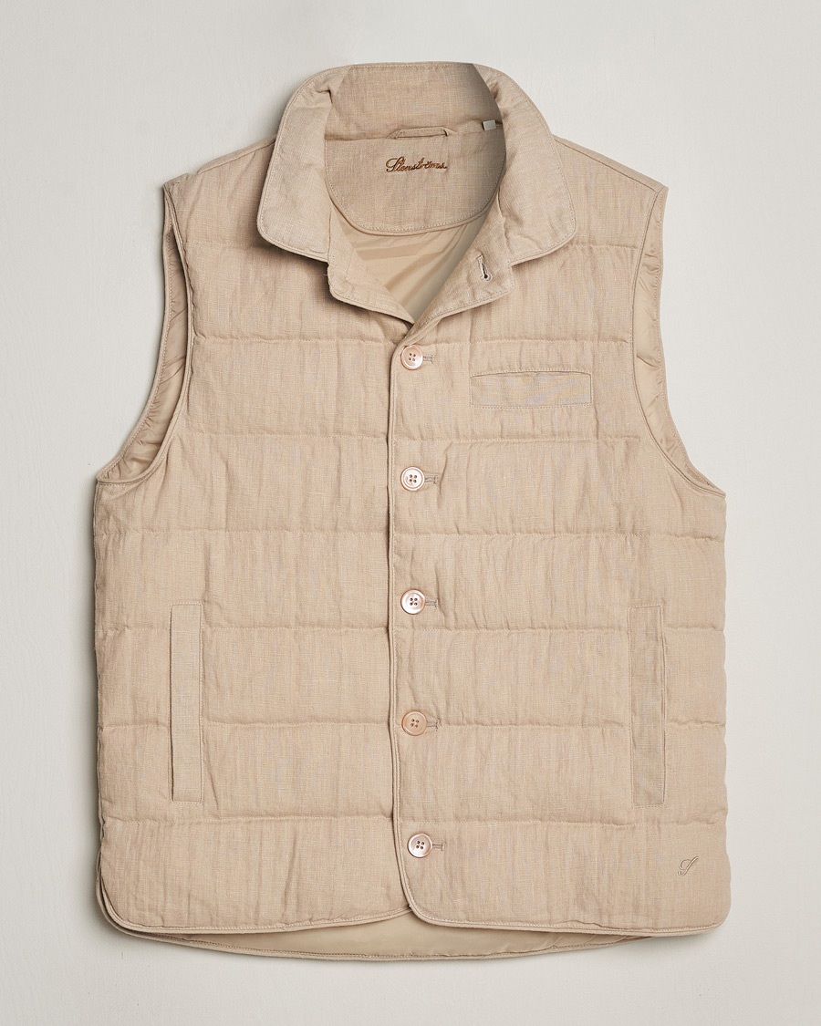 Hombres | Abrigos y chaquetas | Stenströms | Linen Down Padded Button Vest Beige