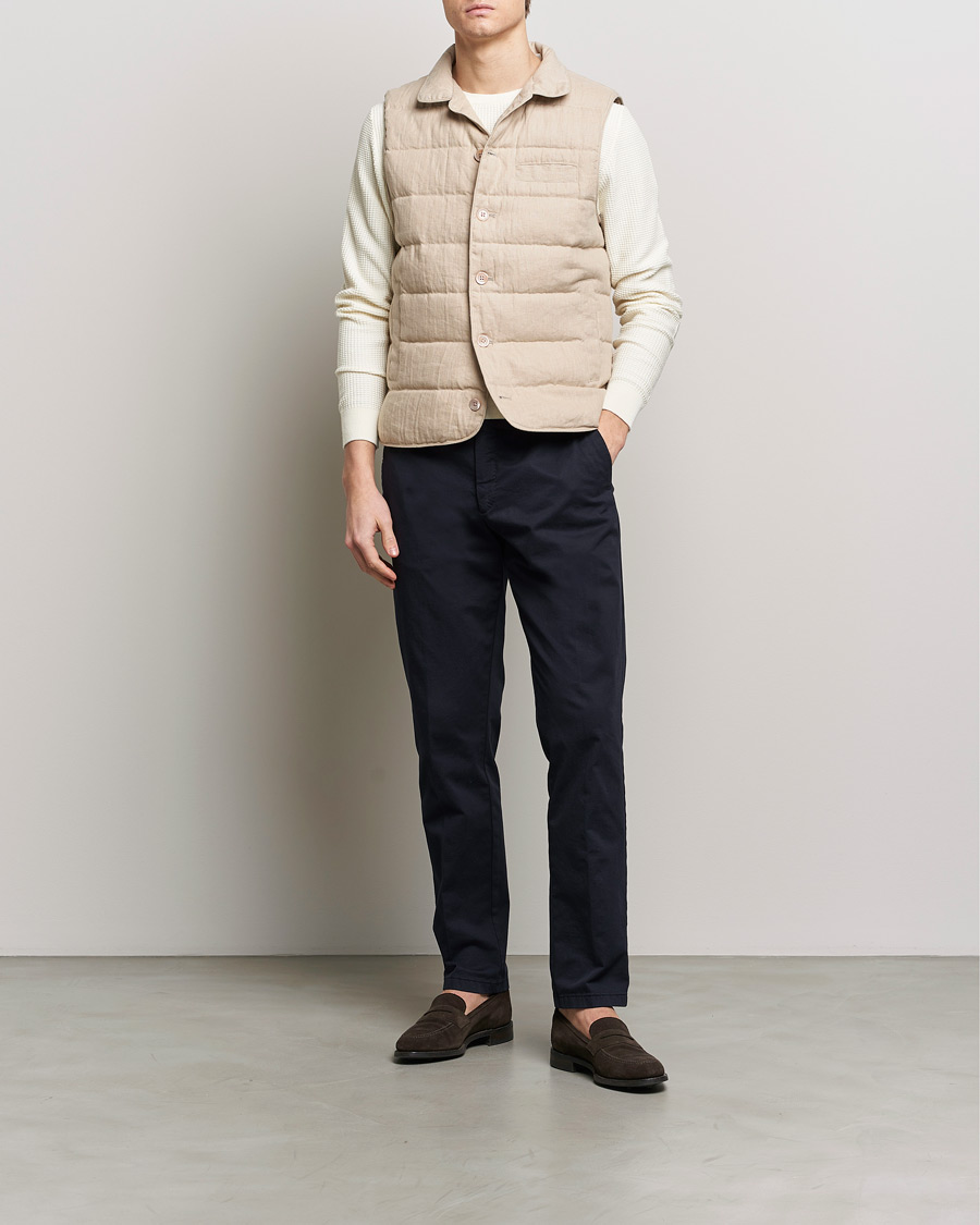 Hombres | Abrigos y chaquetas | Stenströms | Linen Down Padded Button Vest Beige