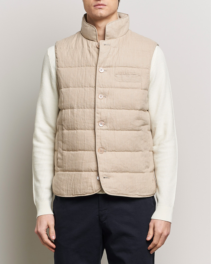 Hombres | Abrigos y chaquetas | Stenströms | Linen Down Padded Button Vest Beige